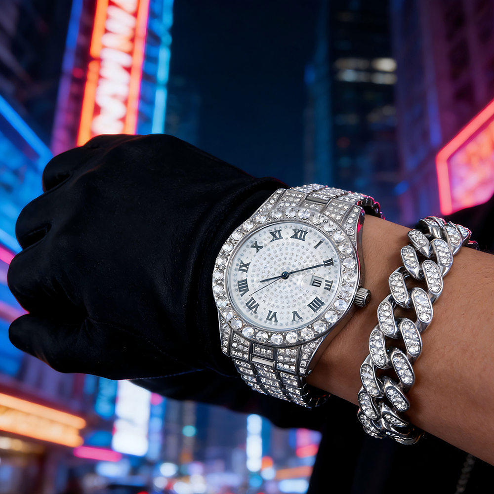 1 Hip-hop Full Diamond Silver  - Quality Men'S Accessories reseña y precio